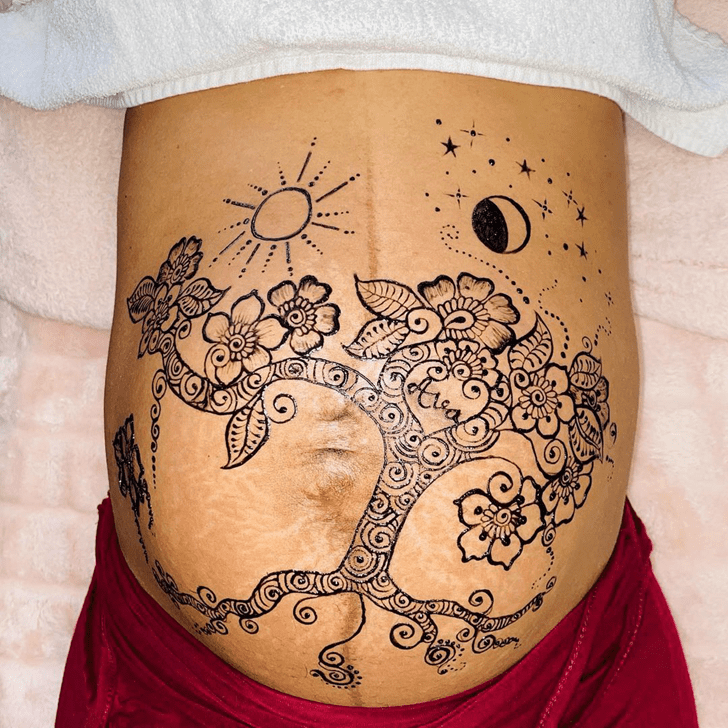 Excellent Belly Button Henna Design