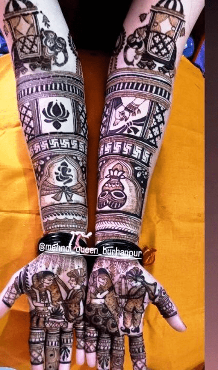 Appealing Bold Full Arm Henna Design