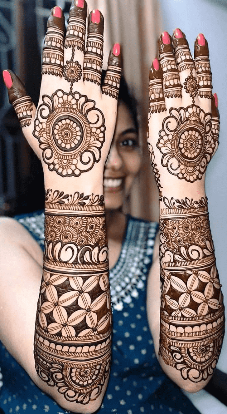 Lovely Graceful Full Arm  Mehndi Design