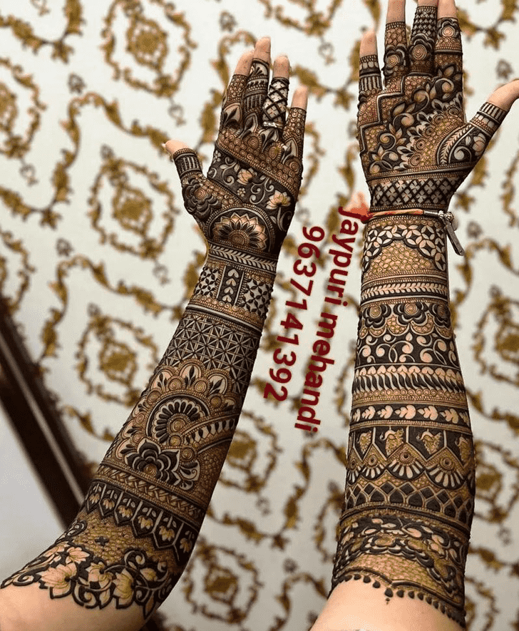 Appealing Traditional Full Arm Henna Design