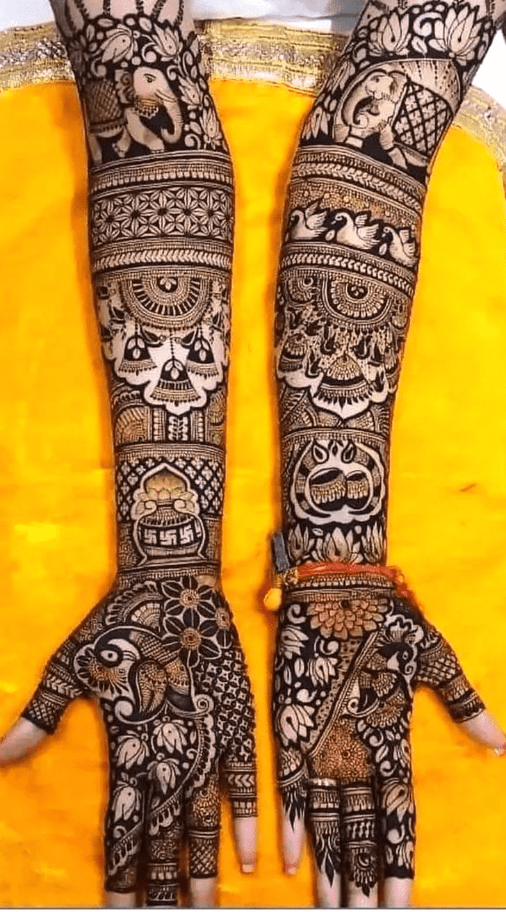 Enticing Traditional Full Arm Henna Design